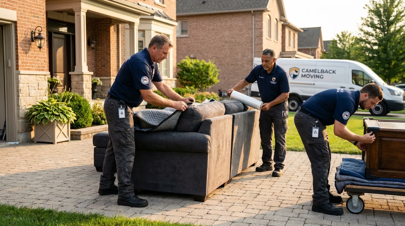 Large estate moving crew wrapping furniture in Slinger, WI